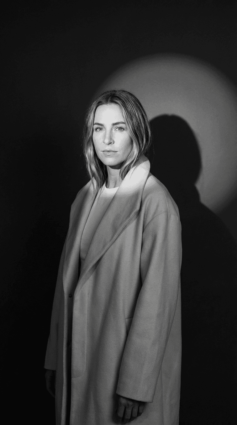 Black And White Editorial Portrait With Circular Spotlight Lighting