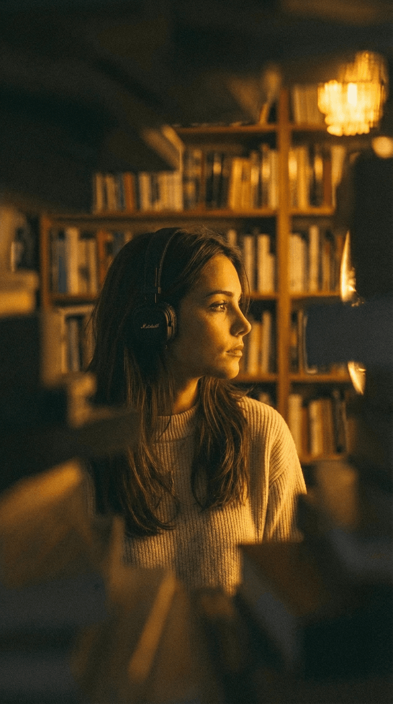 Moody Cinematic Portrait With Warm Indoor Lighting And Soft Bokeh